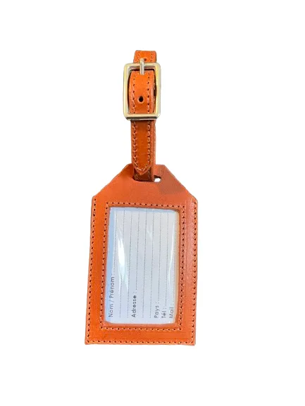 Etiquette bagage cuir cognac Lexcia