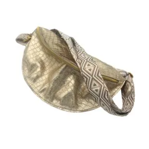 Sac banane cuir crocodile doré