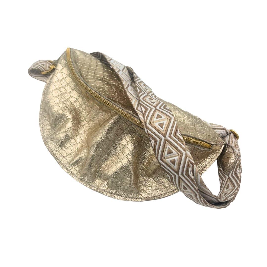 Sac banane cuir crocodile doré