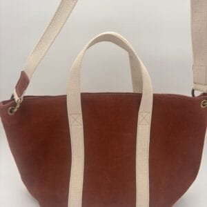 Sac cuir marron coton blanc