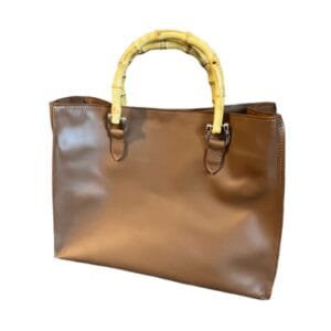 Sac main carré cuir véritable bambou