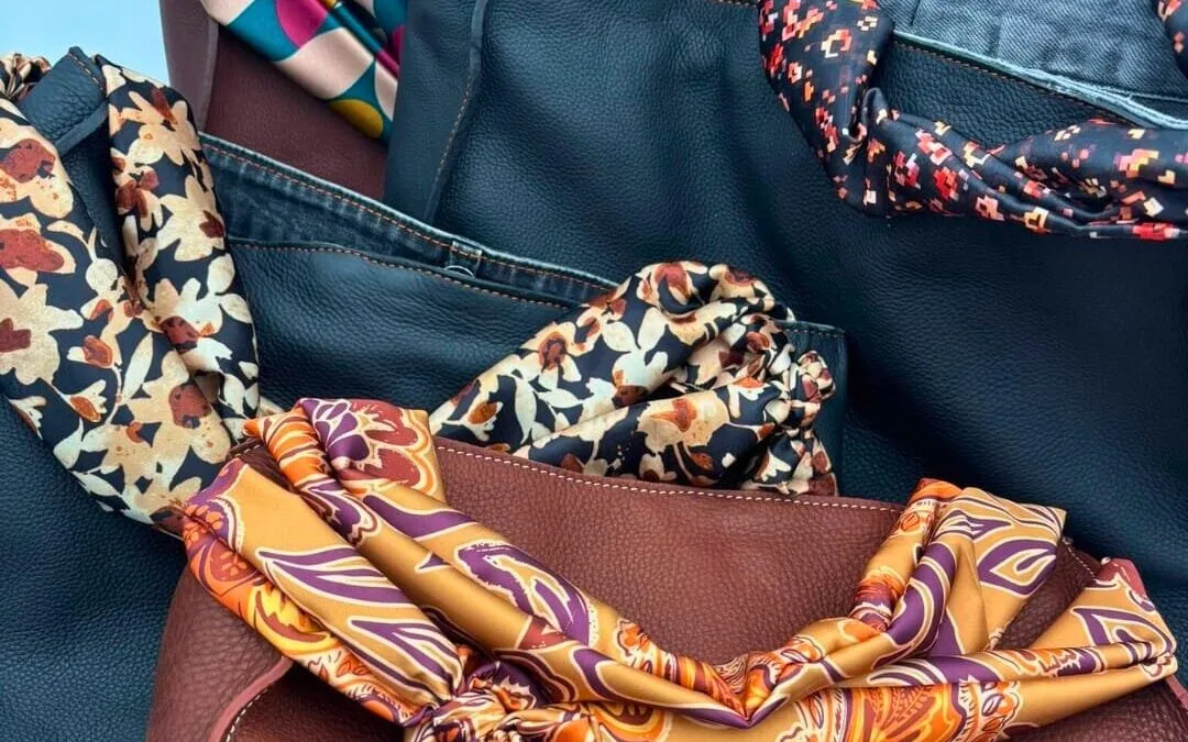 Sac main cuir véritable hanse en soie